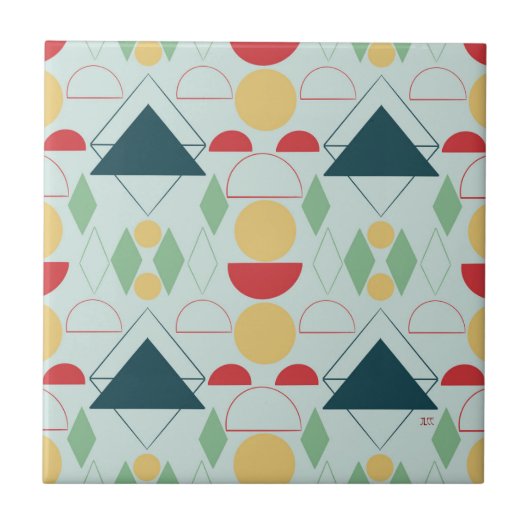 ミッドセンチュリーモダン幾何学ミントセラミックタイル タイル (正面)
