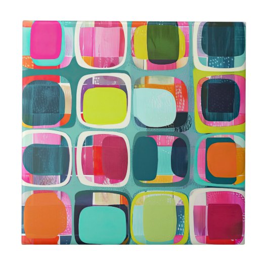 ミッドセンチュリーモダン幾何学模様カラフル タイル (正面)