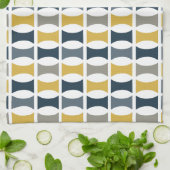 ミッドセンチュリーモダン幾何学模様ネイビーマスタード キッチンタオル (折り畳み)