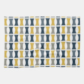 ミッドセンチュリーモダン幾何学模様ネイビーマスタード キッチンタオル (横)