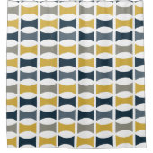 ミッドセンチュリーモダン幾何学模様ネイビーマスタード シャワーカーテン (正面)