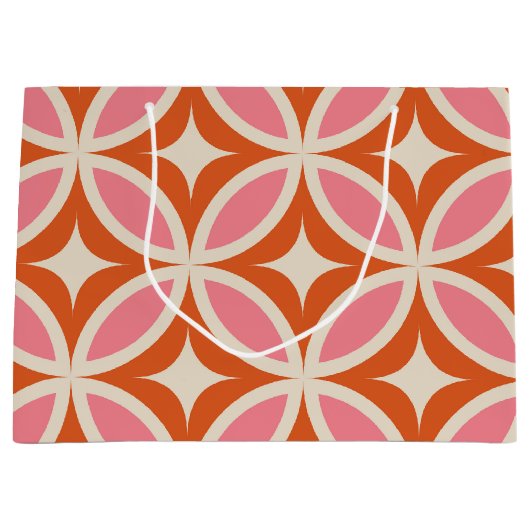 ミッドセンチュリーモダン幾何学模様ピンク色オレンジ ラージペーパーバッグ (正面)