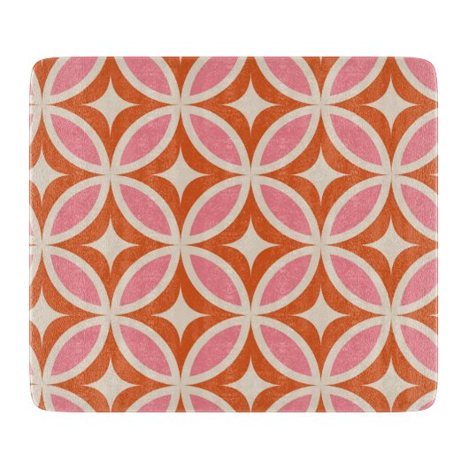 ミッドセンチュリーモダン幾何学模様ピンク・オレンジ カッティングボード (正面)