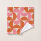 ミッドセンチュリーモダン幾何学模様ピンク・オレンジ バスタオルセット (ウォッシュタオル)