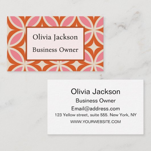 ミッドセンチュリーモダン幾何学的ピンクのオレンジカスタム色 名刺 (正面/裏面)