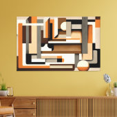 ミッドセンチュリーモダン幾何学的ブラック、トープ&オレンジ キャンバスプリント (インサイチュ (リビング))