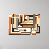 ミッドセンチュリーモダン幾何学的ブラック、トープ&オレンジ キャンバスプリント (正面)