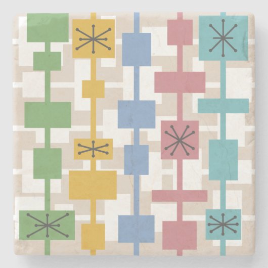 ミッドセンチュリーモダン幾何学色数々の付き1 ストーンコースター (正面)