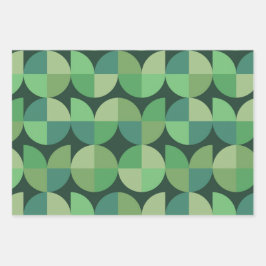 ミッドセンチュリーモダン幾何形状（緑） ラッピングペーパーシート