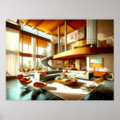 ミッドセンチュリーモダン建築インテリアスケッチ ポスター (正面)