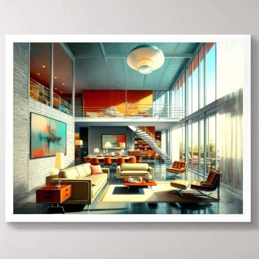 ミッドセンチュリーモダン建築インテリアスケッチ ポスター