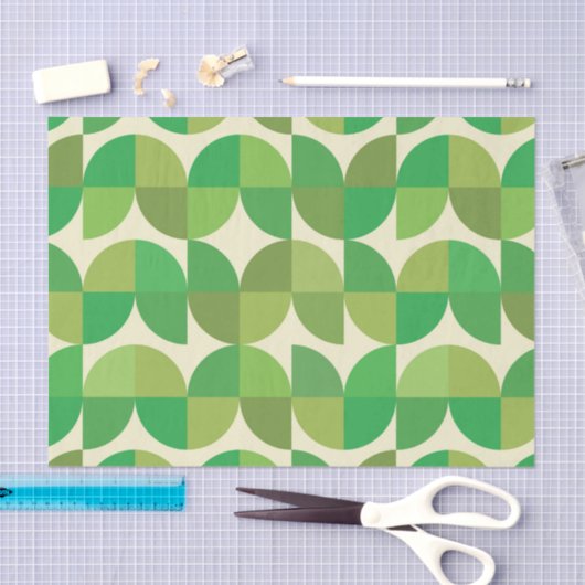 ミッドセンチュリーモダン抽象芸術の緑の図形 薄葉紙 (クラフト)