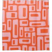 ミッドセンチュリーモダン抽象芸術オレンジ&ピンクパターン シャワーカーテン (正面)