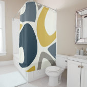 ミッドセンチュリーモダン抽象芸術シェイプ2ネイビー,マスタード シャワーカーテン (インサイチュ)