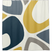 ミッドセンチュリーモダン抽象芸術シェイプ2ネイビー,マスタード シャワーカーテン (正面)