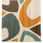 ミッドセンチュリーモダン抽象芸術シェイプ2緑、オレンジ シャワーカーテン (正面)