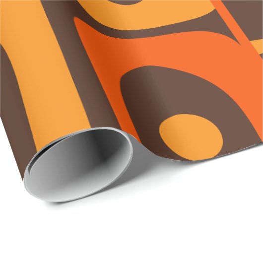 ミッドセンチュリーモダン抽象芸術パイケ70sブラウンオレンジ ラッピングペーパー (ロールコーナー)