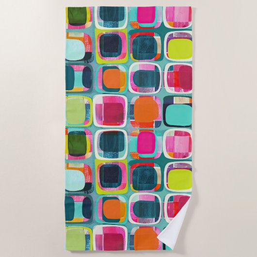 ミッドセンチュリーモダン抽象芸術パタカラフルーン ビーチタオル (正面)