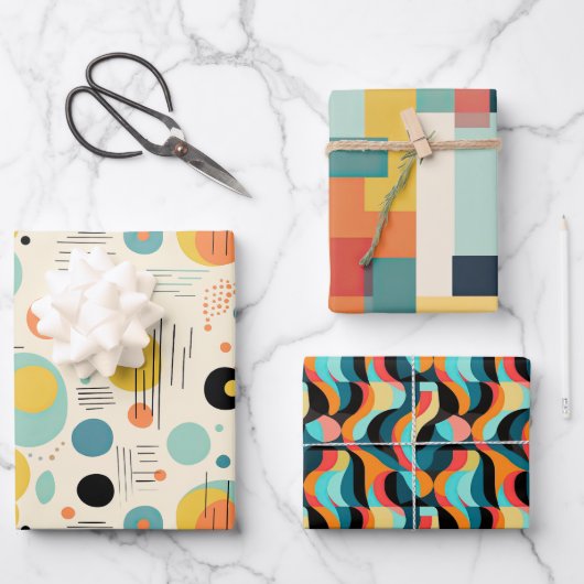 ミッドセンチュリーモダン抽象芸術パタカラフルーン ラッピングペーパーシート (正面)