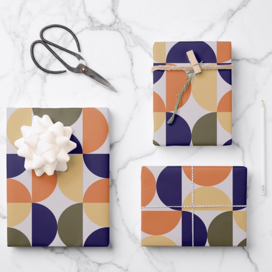 ミッドセンチュリーモダン抽象芸術パターンオレンジ&ブルー ラッピングペーパーシート (正面)