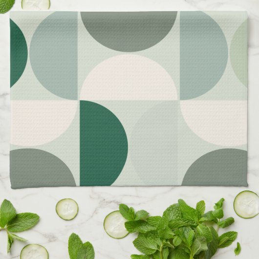ミッドセンチュリーモダン抽象芸術パターンセージ緑 キッチンタオル (折り畳み)