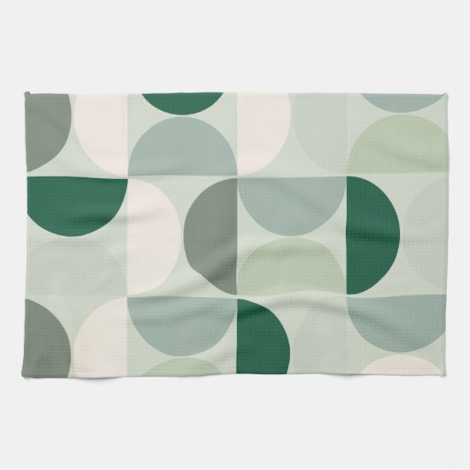 ミッドセンチュリーモダン抽象芸術パターンセージ緑 キッチンタオル (横)