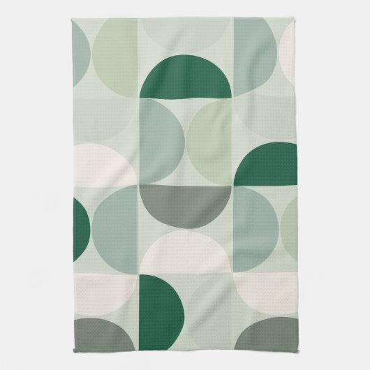 ミッドセンチュリーモダン抽象芸術パターンセージ緑 キッチンタオル (縦)