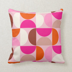 ミッドセンチュリーモダン抽象芸術パターンピンクオレンジ クッション