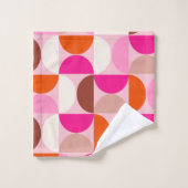 ミッドセンチュリーモダン抽象芸術パターンピンクオレンジ バスタオルセット (ウォッシュタオル)