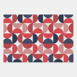ミッドセンチュリーモダン抽象芸術パターンブルゴーニュ&ブルー ラッピングペーパーシート