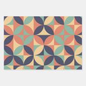 ミッドセンチュリーモダン抽象芸術パターンブルー&オレンジ ラッピングペーパーシート (正面3)