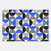 ミッドセンチュリーモダン抽象芸術パターンブルー&ブラック ラッピングペーパーシート (正面3)