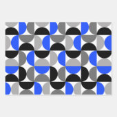 ミッドセンチュリーモダン抽象芸術パターンブルー&ブラック ラッピングペーパーシート (正面2)