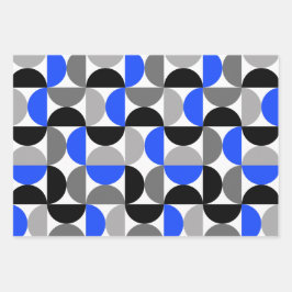 ミッドセンチュリーモダン抽象芸術パターンブルー&ブラック ラッピングペーパーシート