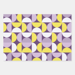 ミッドセンチュリーモダン抽象芸術パターン紫と黄 ラッピングペーパーシート