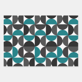 ミッドセンチュリーモダン抽象芸術パターン青と白 ラッピングペーパーシート