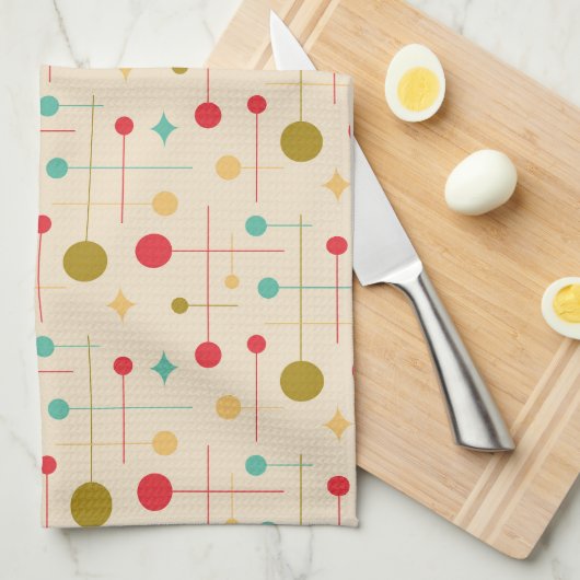 ミッドセンチュリーモダン抽象芸術パターン29クリーム キッチンタオル (四つ折り)