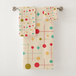 ミッドセンチュリーモダン抽象芸術パターン29クリーム バスタオルセット