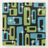 ミッドセンチュリーモダン抽象芸術パターン ガラスコースター (正面)