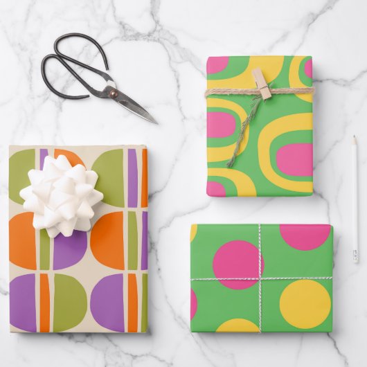 ミッドセンチュリーモダン抽象芸術パターン ラッピングペーパーシート (正面)