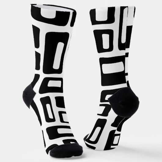 ミッドセンチュリーモダン抽象芸術ブラック&ホワイトパターン ソックス (傾斜あり)
