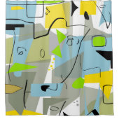 ミッドセンチュリーモダン抽象芸術ブルー シャワーカーテン (正面)