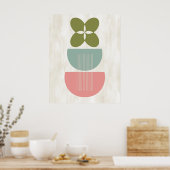 ミッドセンチュリーモダン抽象芸術ボタニカルミントピンク ポスター (キッチン)