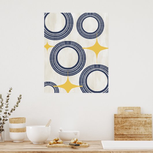 ミッドセンチュリーモダン抽象芸術ポスター – ブルーイエロー ポスター (キッチン)