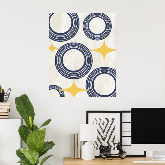 ミッドセンチュリーモダン抽象芸術ポスター – ブルーイエロー ポスター (ホームオフィス)