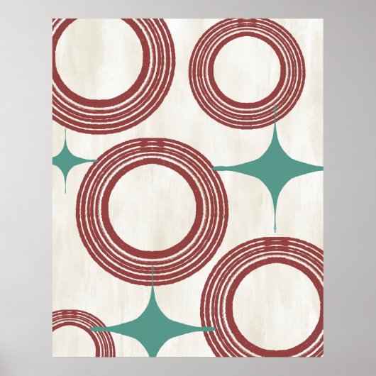 ミッドセンチュリーモダン抽象芸術ポスター – 赤ターコイズ ポスター (正面)