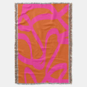 ミッドセンチュリーモダン抽象芸術ラインオレンジとピンク スローブランケット (正面縦)
