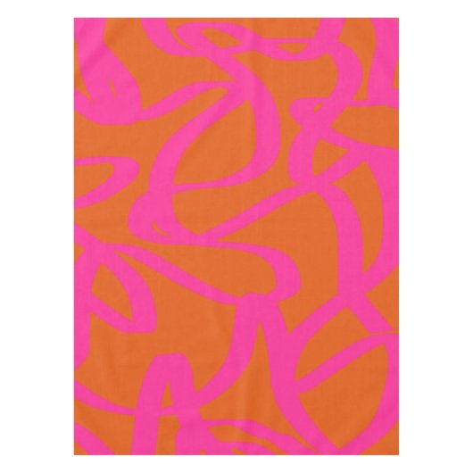 ミッドセンチュリーモダン抽象芸術ラインオレンジとピンク テーブルクロス (正面)