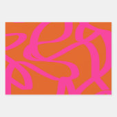 ミッドセンチュリーモダン抽象芸術ラインオレンジとピンク ラッピングペーパーシート (正面)