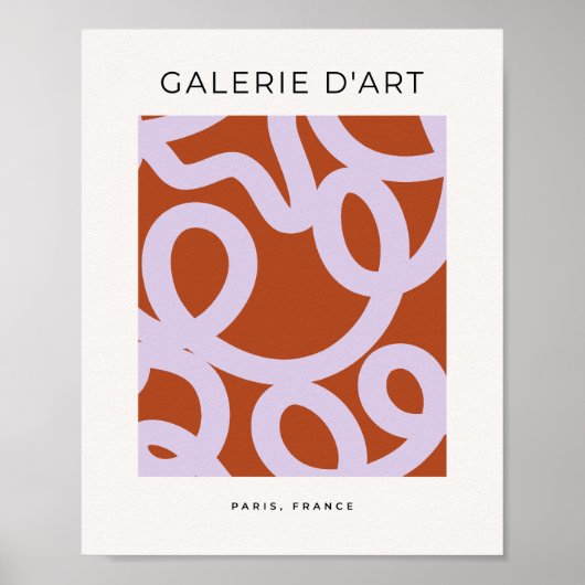 ミッドセンチュリーモダン抽象芸術ライン茶色と紫 ポスター (正面)